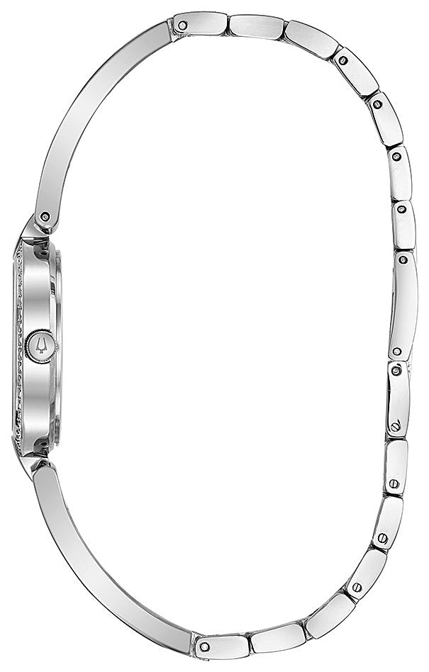 Bulova Crystal Black Mother of Pearl Dial Silver Steel Strap Watch for Women - 96L224 Buy Now By Bulova