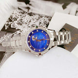 Bulova Crystal Collection Blue Mother of Pearl Dial Silver Steel Strap Watch for Women - 96L238 Buy Now By Bulova