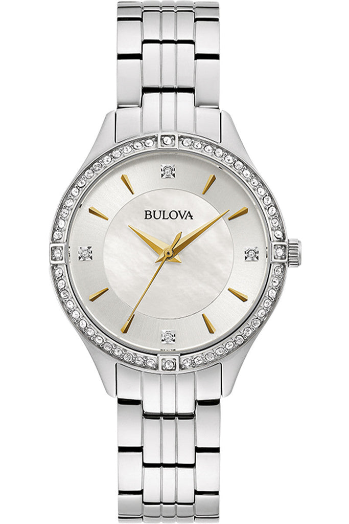 Bulova Crystal Collection Mother of Pearl Dial Silver Steel Strap Watch for Women - 96L263 Buy Now By Bulova