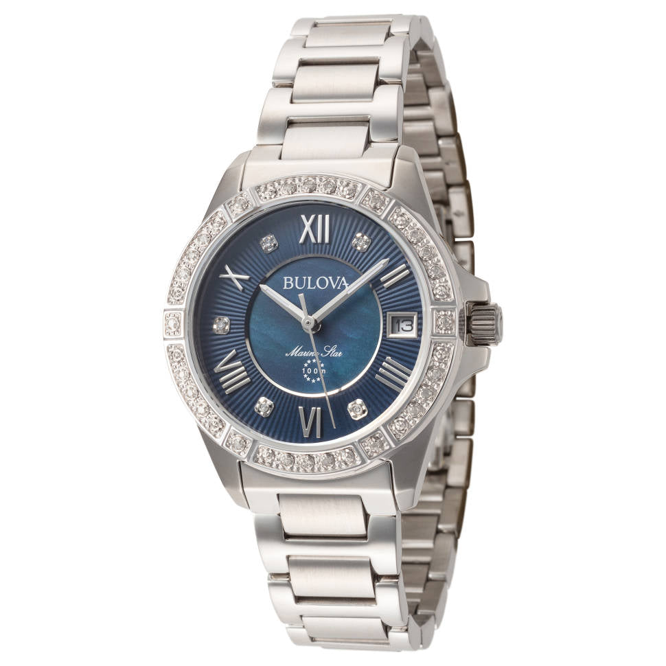 Bulova Marine Star Blue Dial Silver Steel Strap Watch for Women - 96R215 Buy Now By Bulova