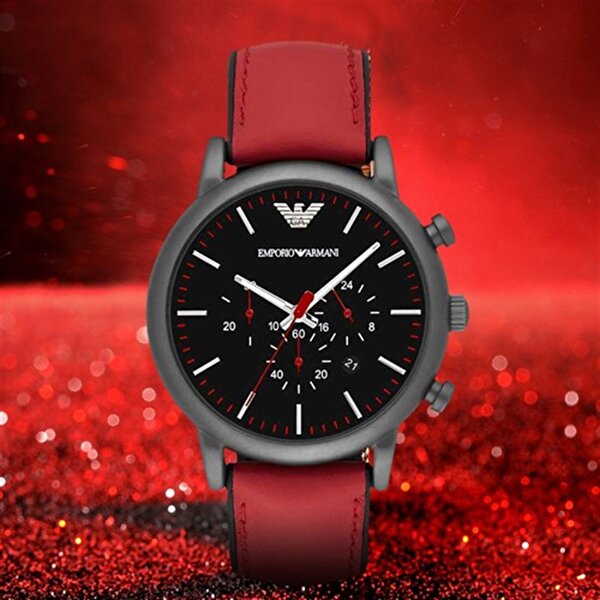Emporio Armani Luigi Chronograph Black Dial Red Leather Strap Watch For Men - AR1971 Buy Now By Emporio Armani