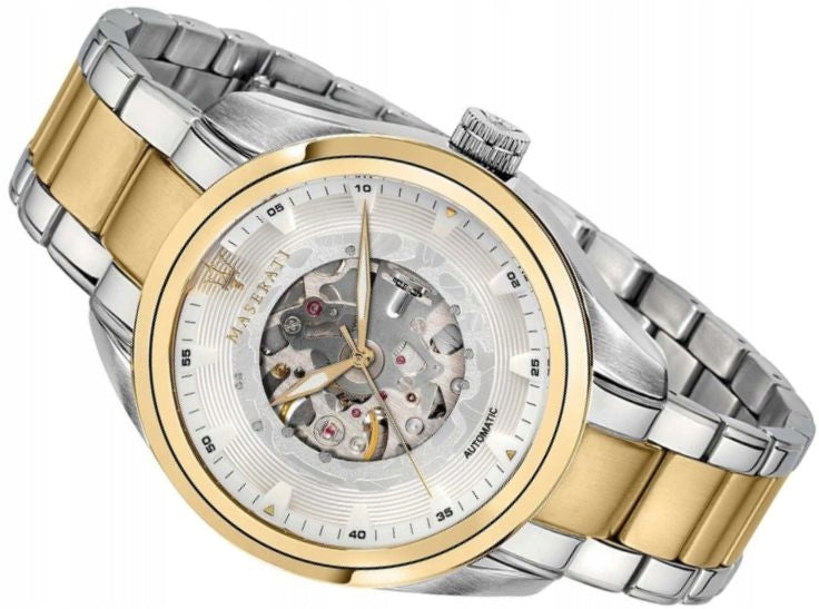 Maserati Traguardo Automatic White Skeleton Dial Two Tone Steel Strap Watch For Men - R8823112003 Buy Now By Maserati