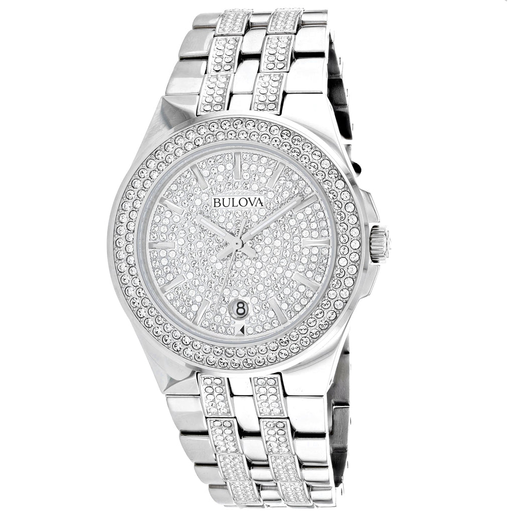 Bulova Crystal Pave Silver Dial Silver Steel Strap Watch for Men - 96B235 Buy Now By Bulova