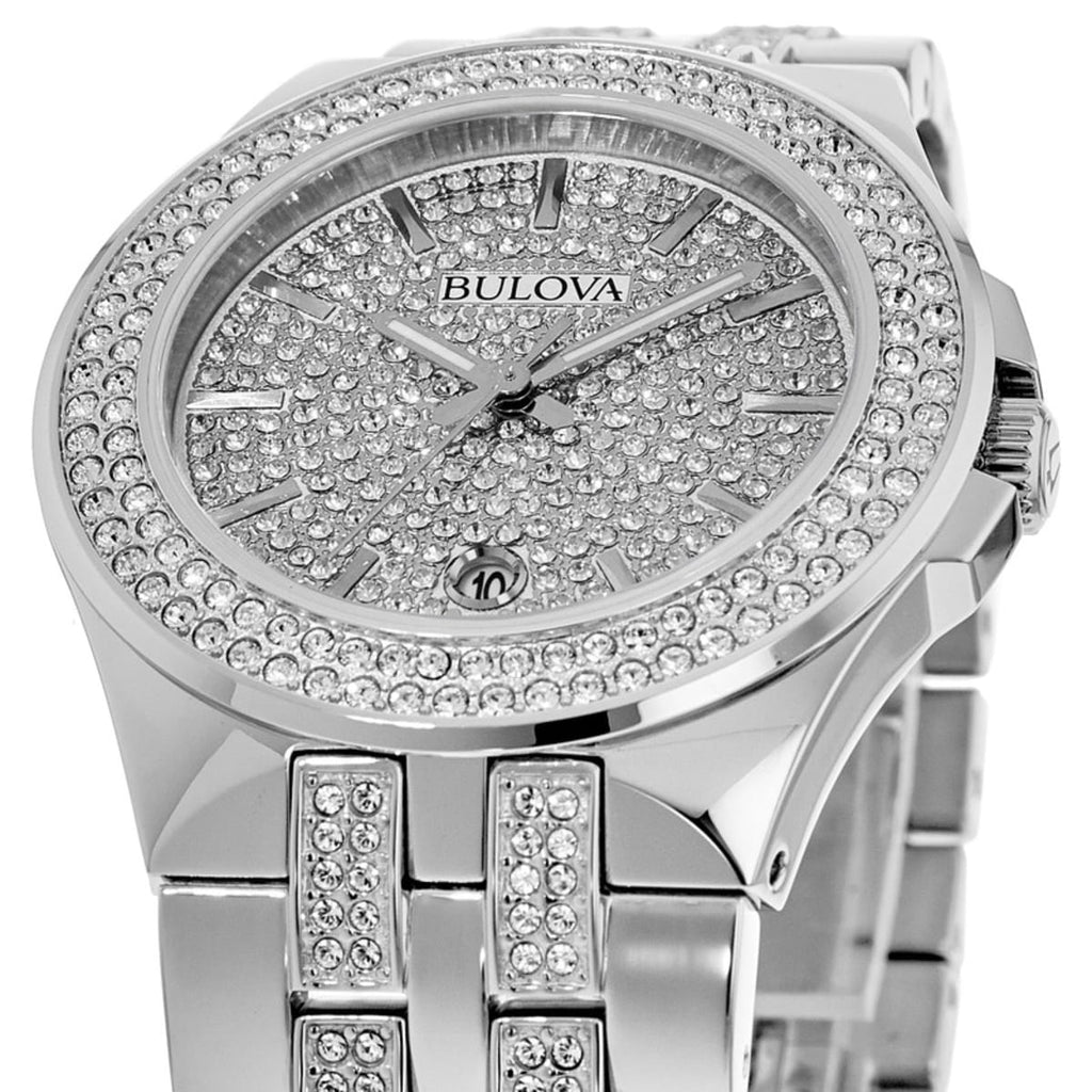 Bulova Crystal Pave Silver Dial Silver Steel Strap Watch for Men - 96B235 Buy Now By Bulova
