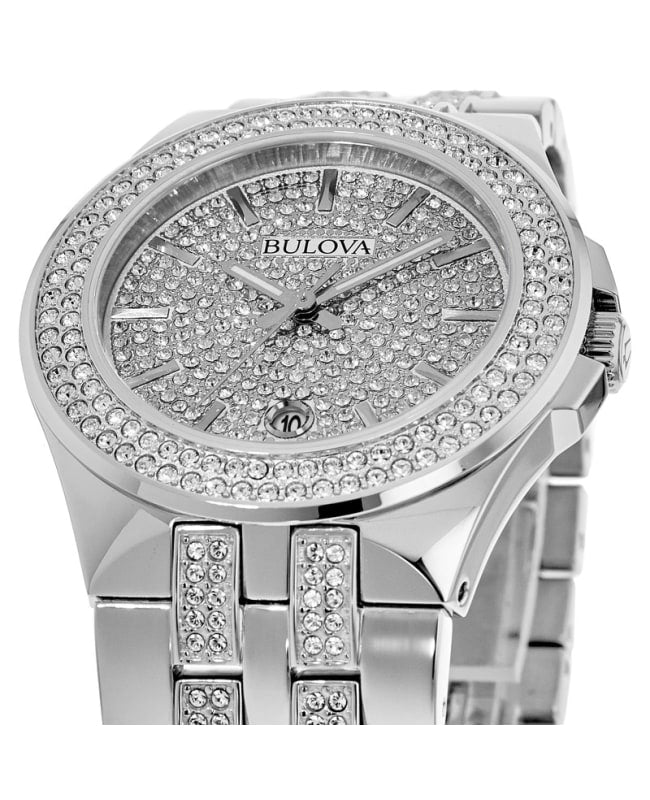 Bulova Crystal Pave Silver Dial Silver Steel Strap Watch for Men - 96B235 Buy Now By Bulova