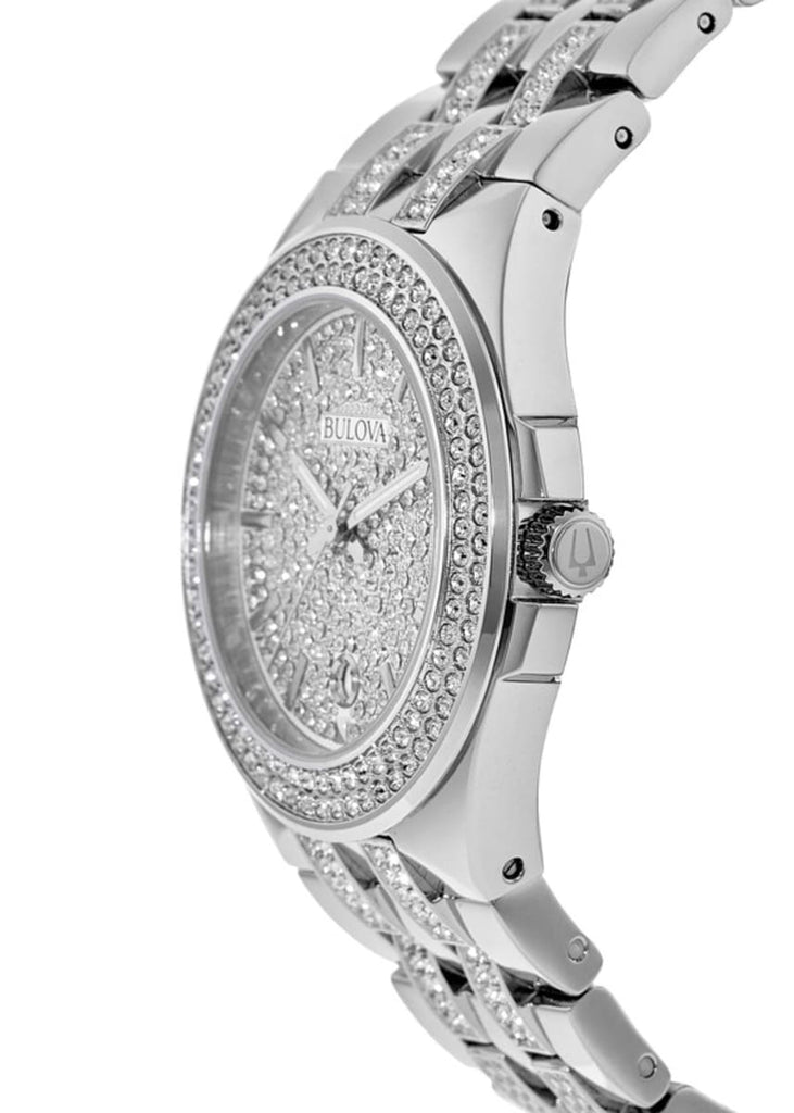 Bulova Crystal Pave Silver Dial Silver Steel Strap Watch for Men - 96B235 Buy Now By Bulova