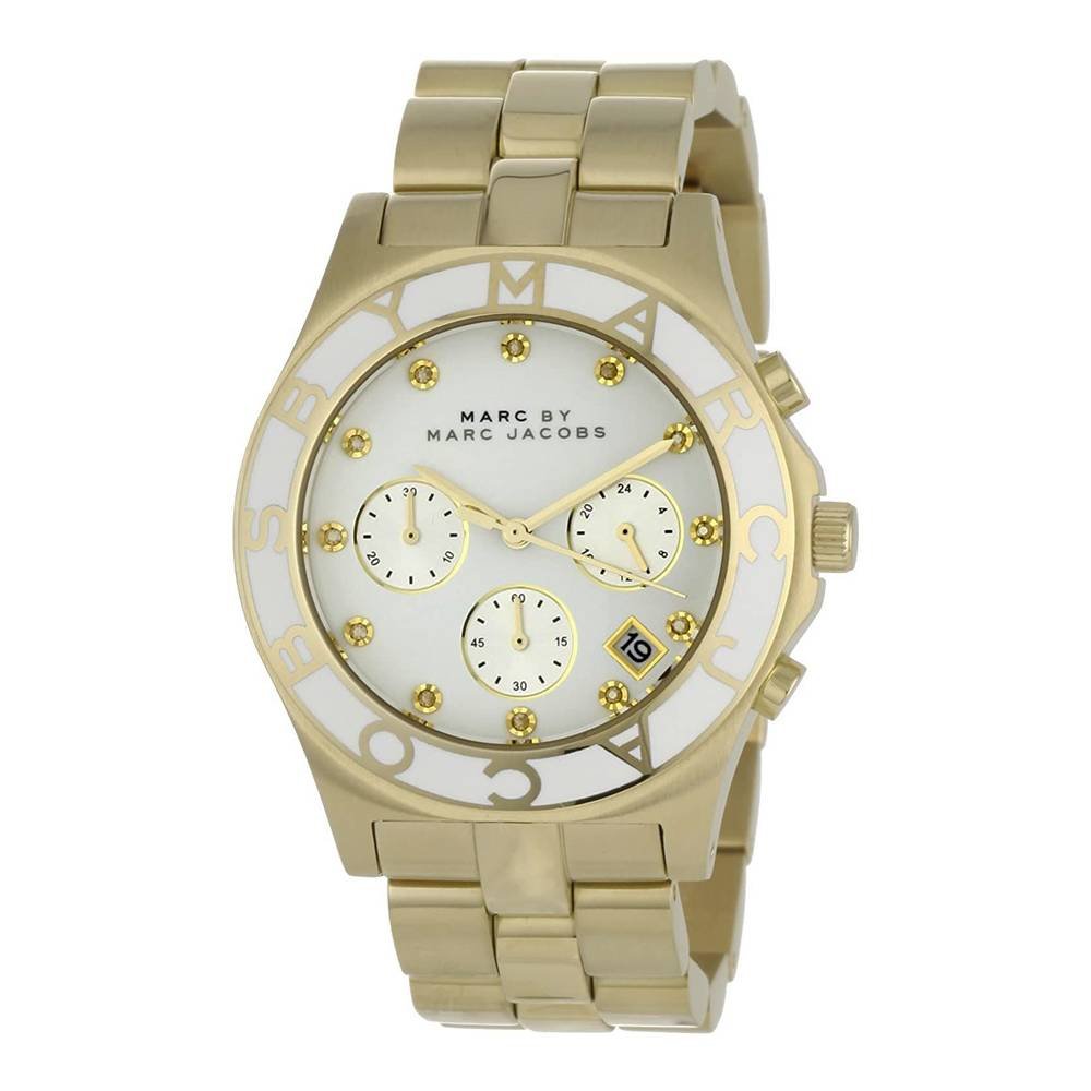 Marc Jacobs Blade Chronograph White Dial Gold Steel Strap Watch for Women - MBM3081 Buy Now By Marc Jacobs