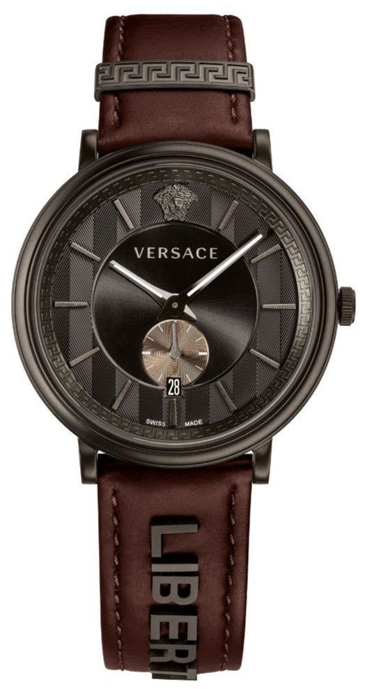 Versace V-Circle Manifesto Black Dial Maroon Leather Strap Watch for Men - VBQ040017 Buy Now By Versace