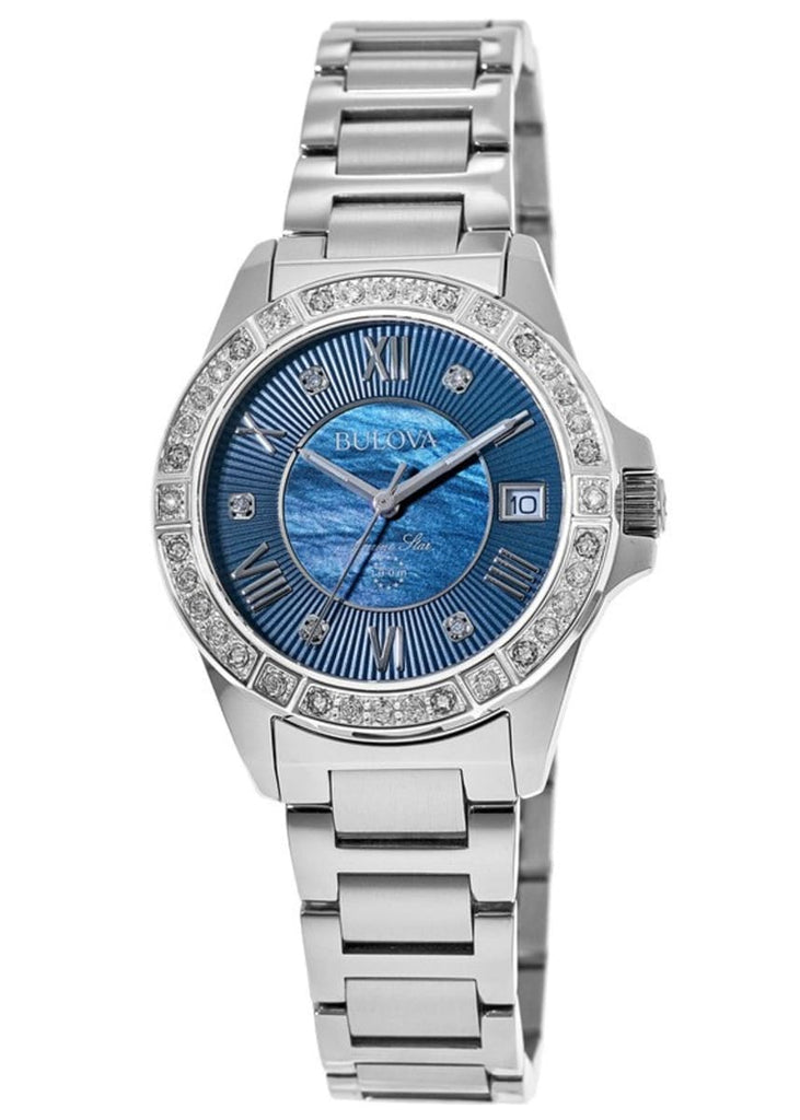 Bulova Marine Star Blue Dial Silver Steel Strap Watch for Women - 96R215 Buy Now By Bulova