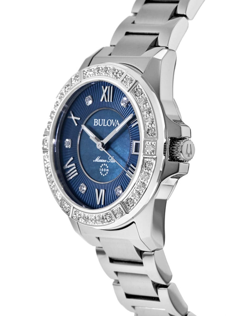 Bulova Marine Star Blue Dial Silver Steel Strap Watch for Women - 96R215 Buy Now By Bulova