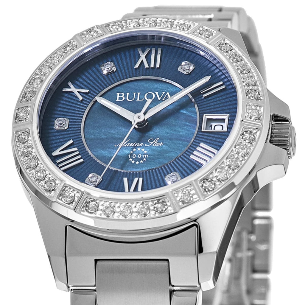Bulova Marine Star Blue Dial Silver Steel Strap Watch for Women - 96R215 Buy Now By Bulova
