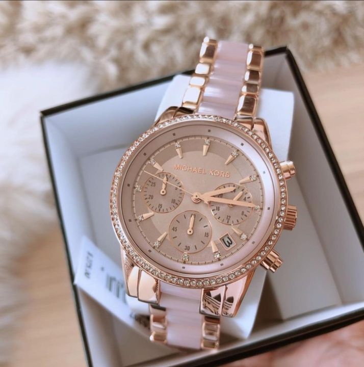 Michael Kors Ritz Chronograph Rose Gold Dial Two Tone Steel Strap Watch for Women - MK6307 Buy Now By Michael Kors