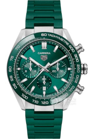 Tag Heuer Carrera Chronograph 44mm Green Dial Green Steel Strap Watch for Men - CBN2A1N.FT6238 Buy Now By Tag Heuer