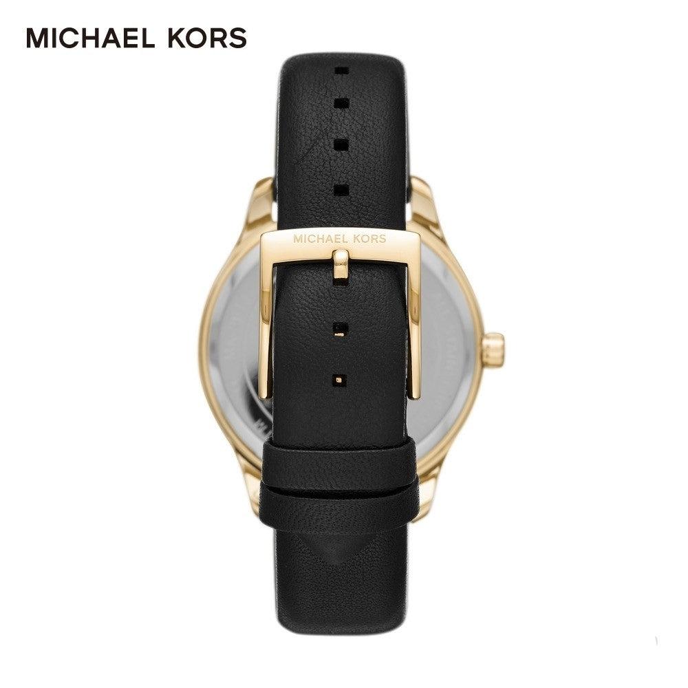 Michael Kors Layton Three Hand Mother of Pearl Black Dial Black Leather Strap Watch For Women - MK2911 Buy Now By Michael Kors