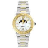 Versace Greca Logo Moonphase Mother of Pearl Dial Two Tone Steel Strap Watch for Women - VE7G00524 Buy Now By Versace