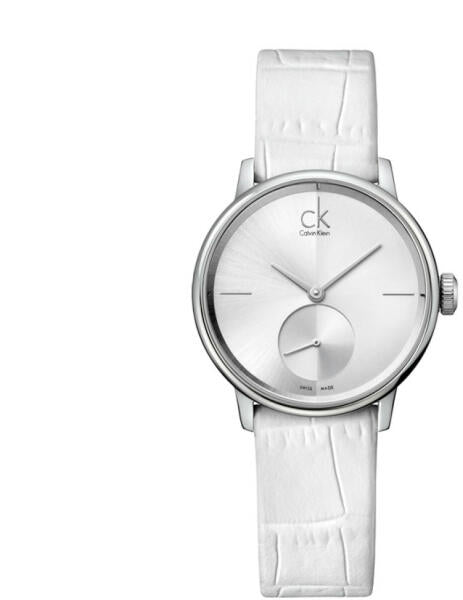 Calvin Klein Accent Silver Dial White Leather Strap Watch for Women - K2Y231K6 Buy Now By Calvin Klein
