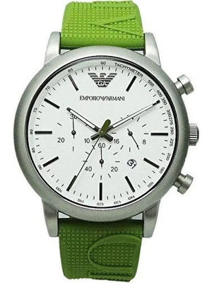 Emporio Armani Chronograph White Dial Green Rubber Strap Watch For Men - AR11022 Buy Now By Emporio Armani