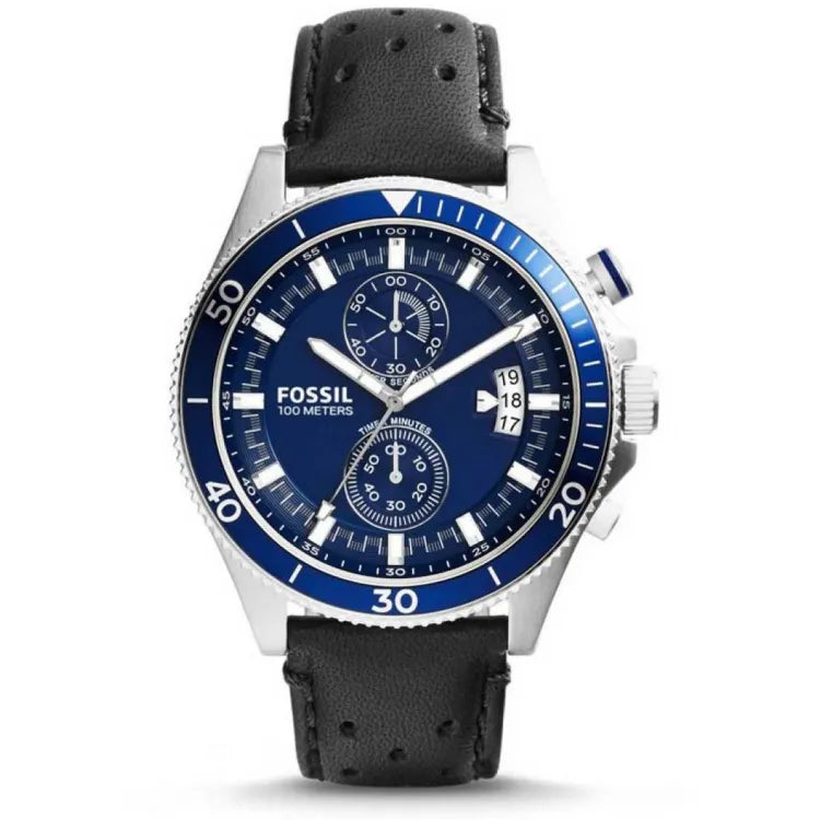 Fossil Wakefield Chronograph Blue Dial Black Leather Strap Watch for Women - CH2945 Buy Now By Fossil
