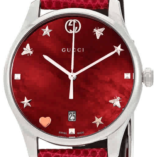 Gucci G-Timeless Mother of Pearl Red Dial Red Leather Strap Watch For Women - YA1264041 Buy Now By Gucci