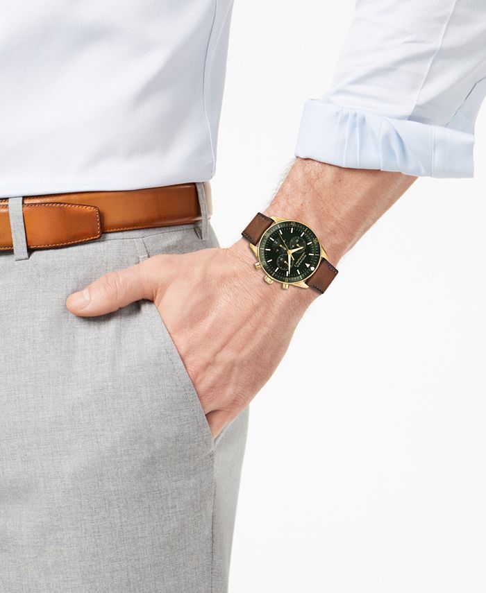 Movado Heritage Chronograph Green Dial Brown Leather Strap Watch For Men - 3650062 Buy Now By Movado