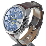 Diesel Mega Chief Chronograph Blue Dial Brown Leather Strap Watch For Men - DZ4281 Buy Now By Diesel