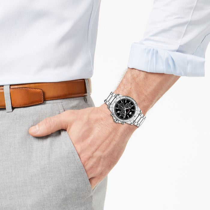 Movado Series 800 Chronograph Black Dial Silver Steel Strap Watch For Men - 2600110 Buy Now By Movado