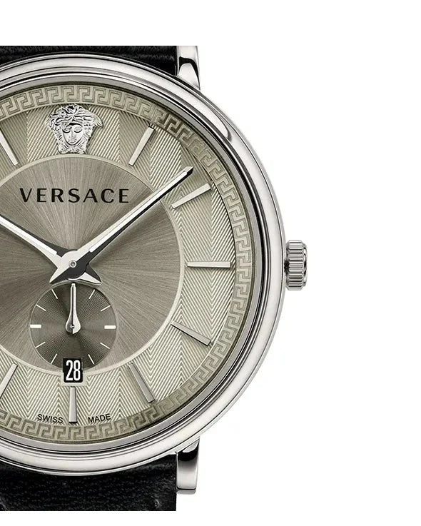 Versace V-Circle Black Manifesto Courage Quartz Silver Dial Black Leather Strap Watch for Men - VBQ080017 Buy Now By Versace