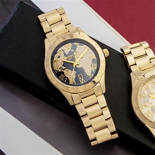 Michael Kors Layton Pave Blue Dial Gold Steel Strap Watch for Women - MK6243 Buy Now By Michael Kors