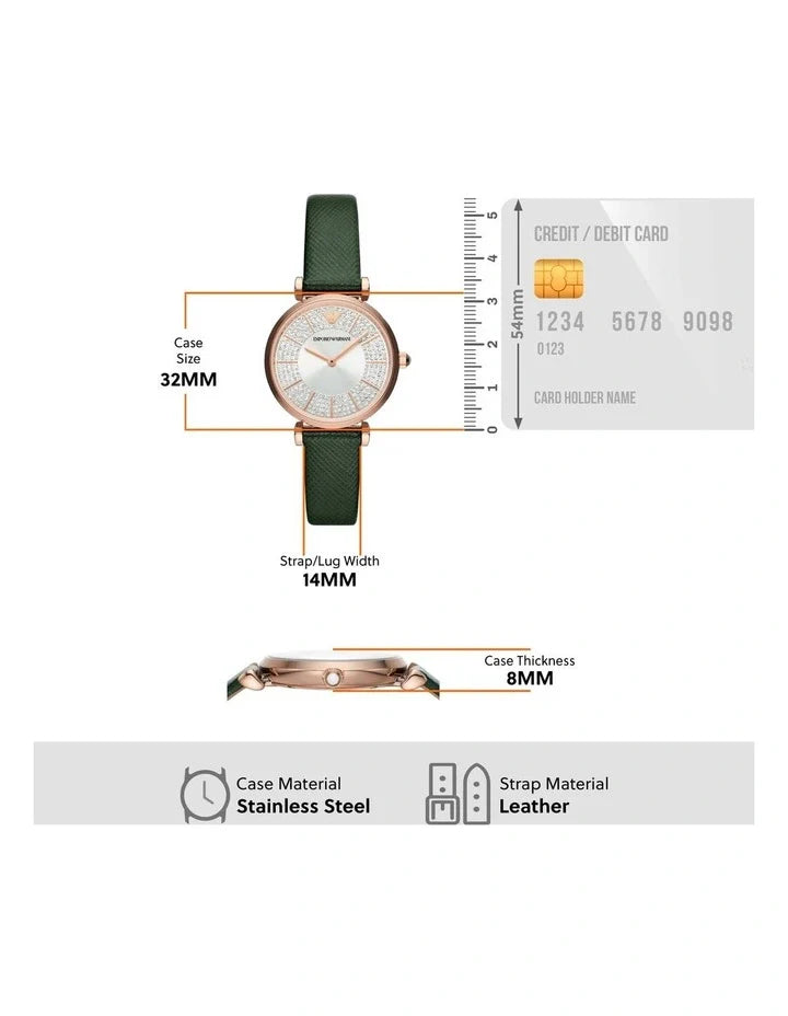 Emporio Armani Pro Planet Analog Silver Dial Green Leather Strap Watch For Women - AR11517 Buy Now By Emporio Armani