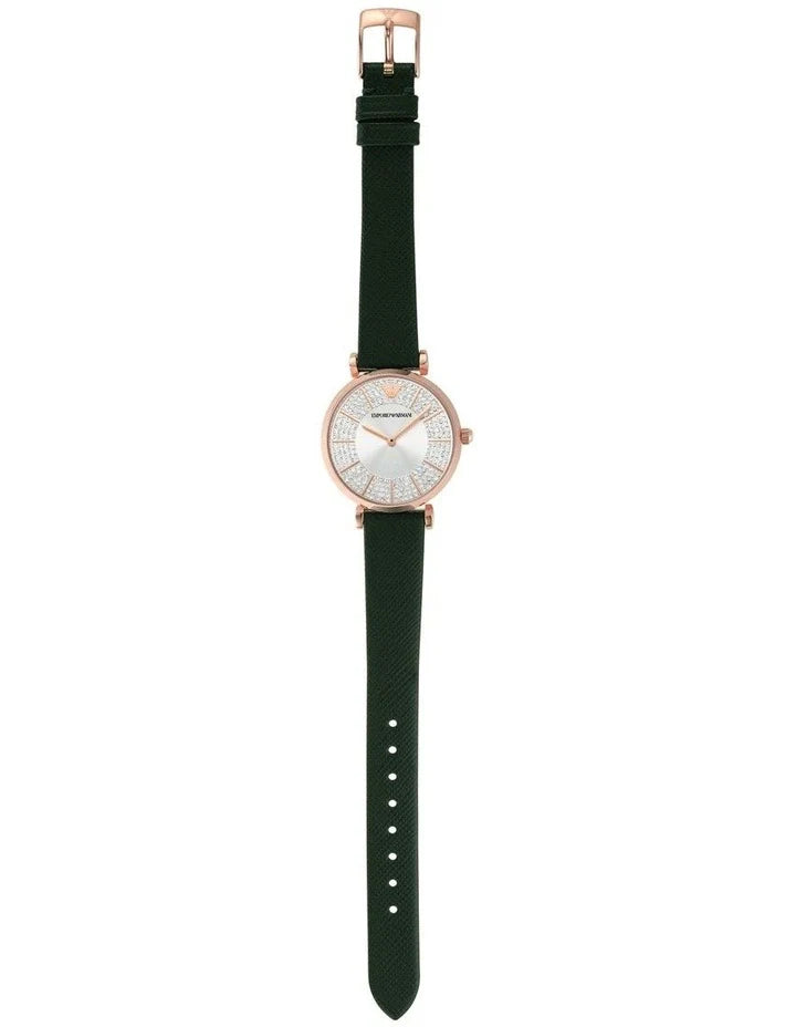 Emporio Armani Pro Planet Analog Silver Dial Green Leather Strap Watch For Women - AR11517 Buy Now By Emporio Armani