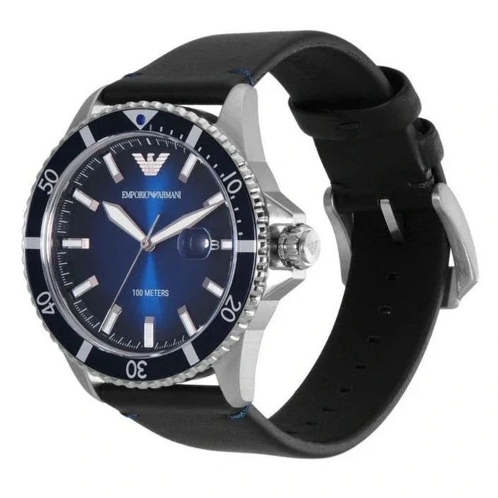 Emporio Armani Diver Three-Hand Quartz Blue Dial Blue Leather Strap Watch For Men - AR11516 Buy Now By Emporio Armani