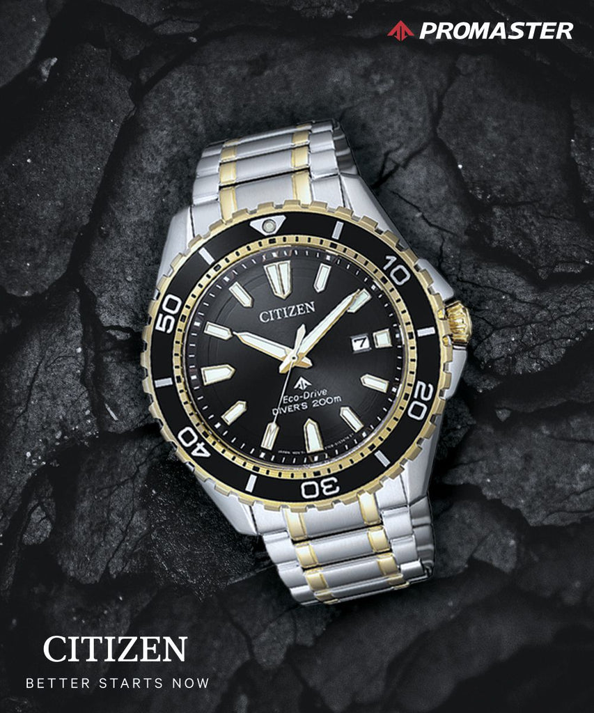 Citizen Eco Drive Promaster Diver Black Dial Two Tone Steel Strap Watch For Men - BN0194-57E Buy Now By Citizen