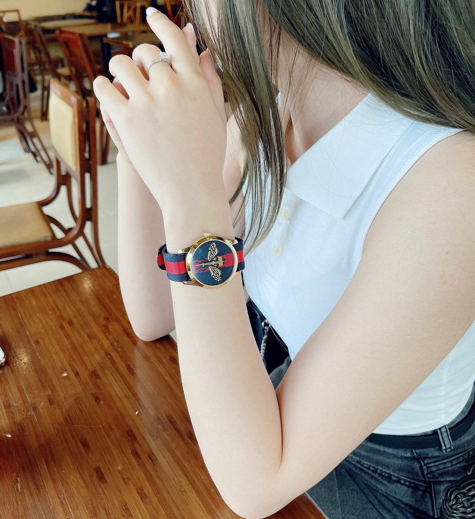 Gucci G Timeless Bee Red & Blue Dial Red Two Tone Nylon Strap Watch For Men - YA1264061 Buy Now By Gucci