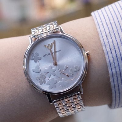 Emporio Armani Silver Sunray Dial Two Tone Steel Strap Watch For Women - AR11113 Buy Now By Emporio Armani