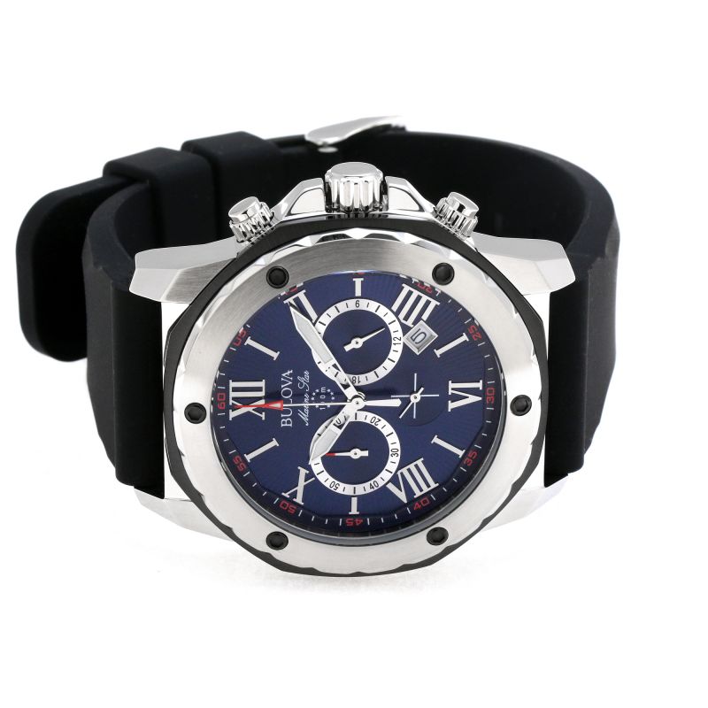 Bulova Marine Star Blue Dial Black Silicone Strap Watch for Men - 98B258 Buy Now By Bulova