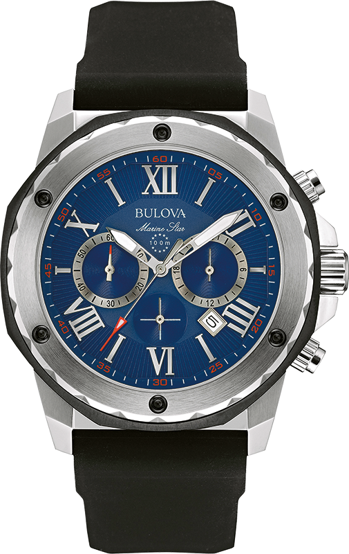 Bulova Marine Star Blue Dial Black Silicone Strap Watch for Men - 98B258 Buy Now By Bulova