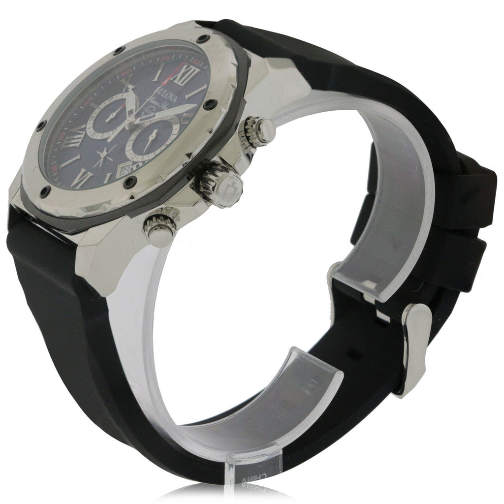 Bulova Marine Star Chronograph Black Dial Black Rubber Strap Watch for Men - 98B127 Buy Now By Bulova