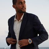 Bulova Crystal Collection Blue Dial Gold Steel Strap Watch for Men - 98C128 Buy Now By Bulova