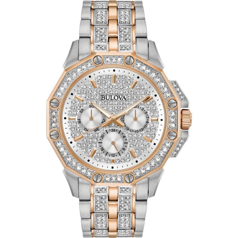 Bulova Octova Crystal Silver Dial Two Tone Steel Strap Watch for Men - 98C133 Buy Now By Bulova