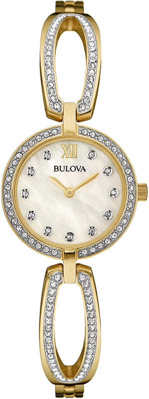 Bulova Crystal Collection Mother of Pearl Dial Gold Steel Strap Watch for Women - 98L225 Buy Now By Bulova