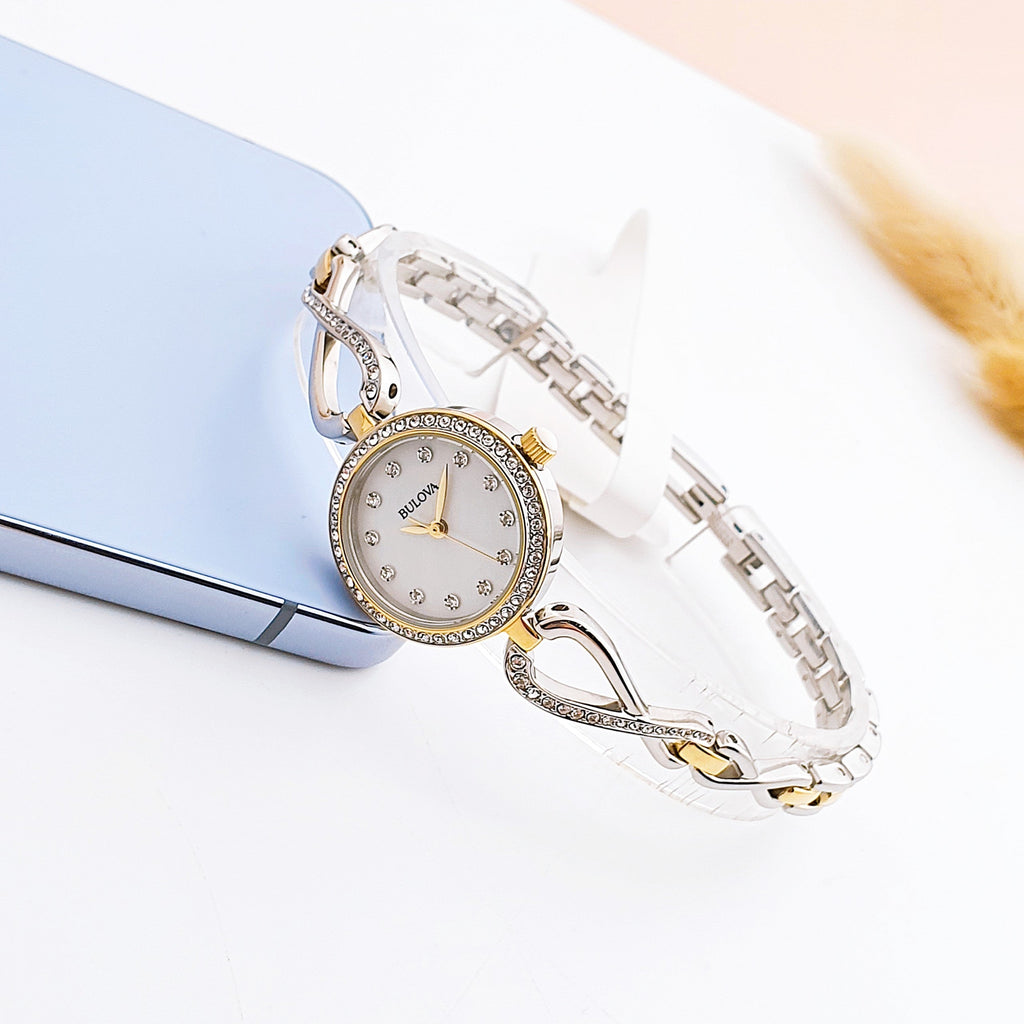 Bulova Analog Crystals Mother of Pearl Dial Silver Steel Strap Watch for Women - 98X109 Buy Now By Bulova