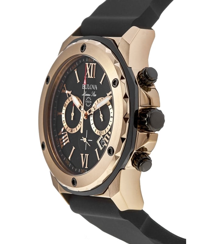 Bulova Marine Star Chronograph Black Dial Black Rubber Strap Watch for Men - 98B104 Buy Now By Bulova