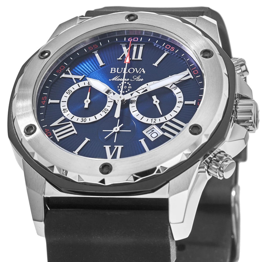 Bulova Marine Star Blue Dial Black Silicone Strap Watch for Men - 98B258 Buy Now By Bulova
