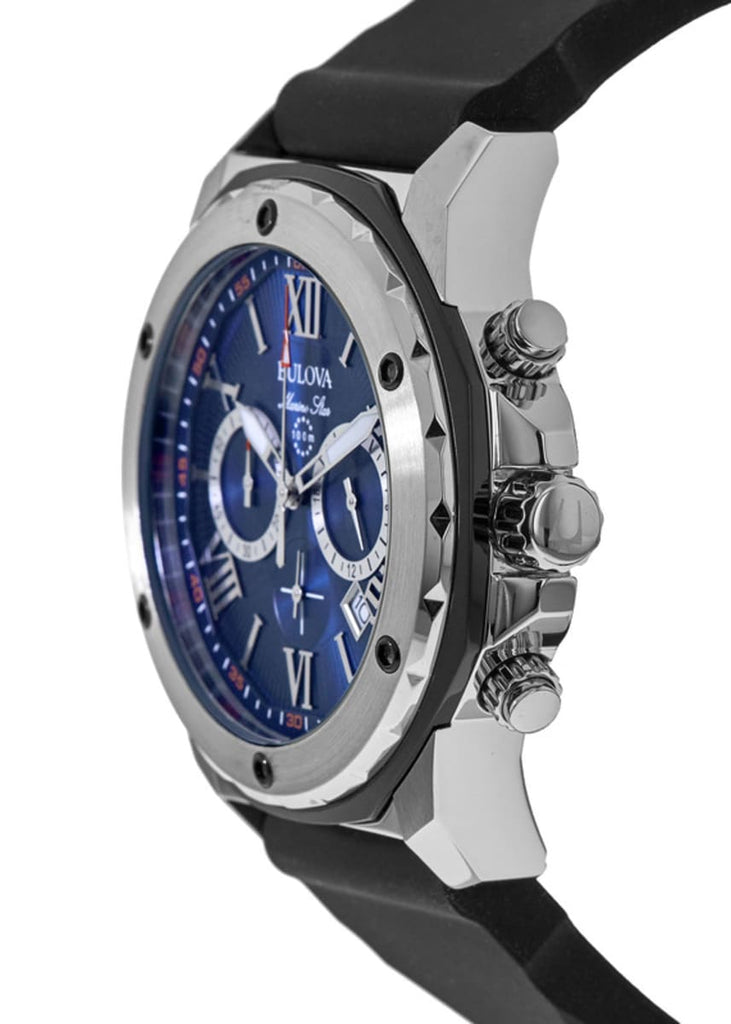 Bulova Marine Star Blue Dial Black Silicone Strap Watch for Men - 98B258 Buy Now By Bulova