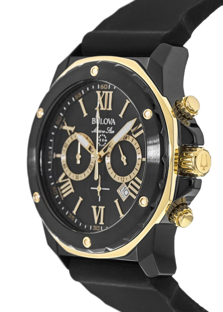 Bulova Marine Star Chronograph Black Dial Black Rubber Strap Watch for Men - 98B278 Buy Now By Bulova