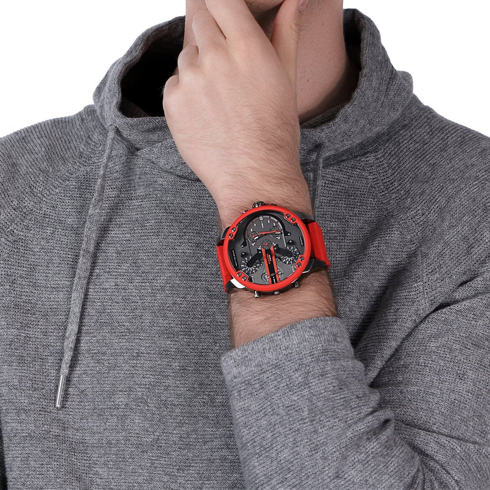 Diesel Mr Daddy 2.0 Chronograph Black Dial Red Silicone Strap Watch For Men - DZ7370 Buy Now By Diesel