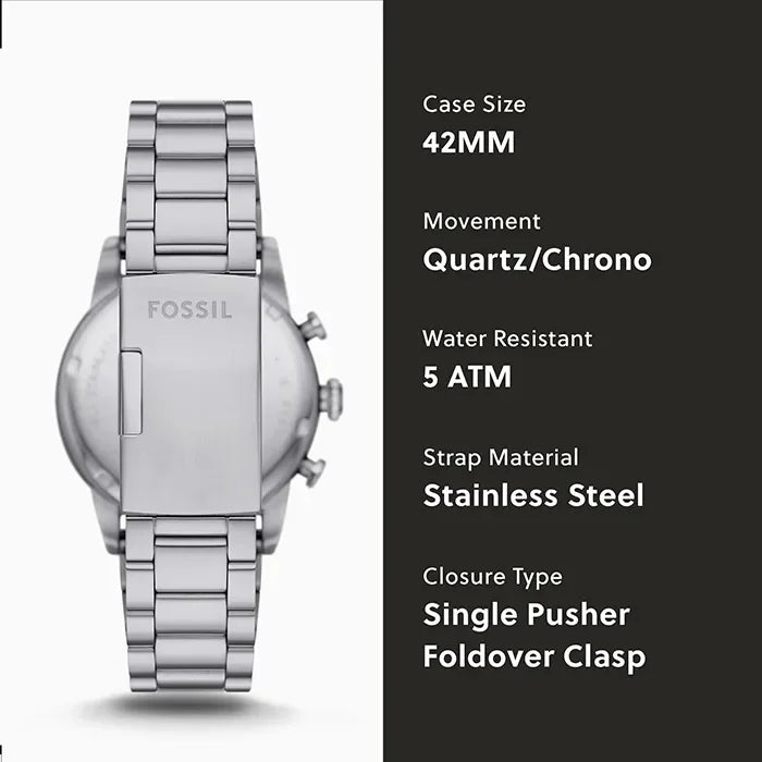 Fossil Sport Tourer Chronograph Black Dial Silver Steel Strap Watch for Men - FS6045 Buy Now By Fossil