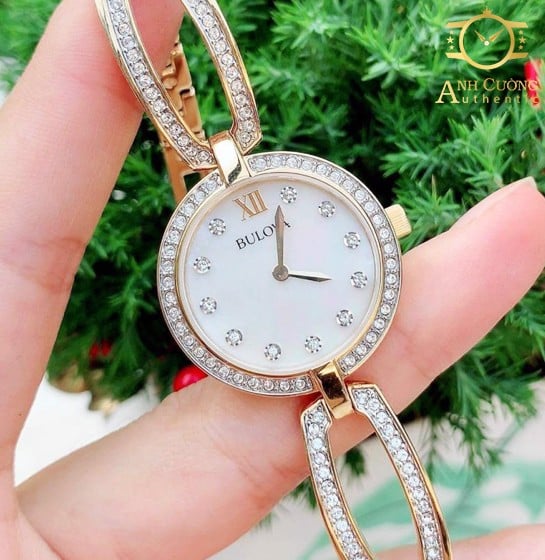 Bulova Crystal Collection Mother of Pearl Dial Gold Steel Strap Watch for Women - 98L225 Buy Now By Bulova