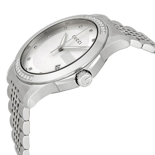 Gucci G Timeless Diamonds Mother of Pearl Dial Silver Steel Strap Watch For Women - YA126510 Buy Now By Gucci