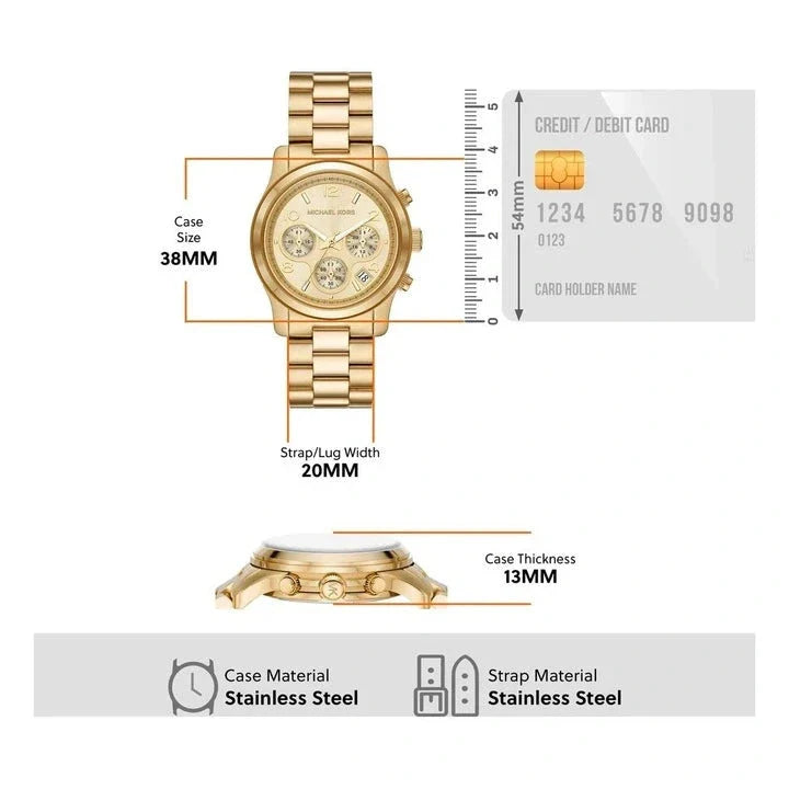 Michael Kors Runway Chronograph Gold Dial Gold Steel Strap Watch For Women - MK7323 Buy Now By Michael Kors